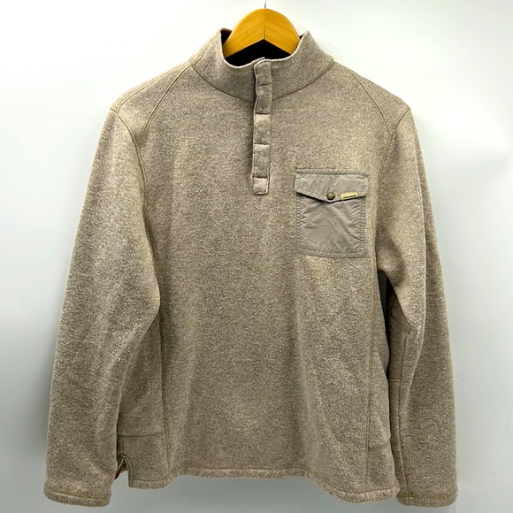 WOOLRICH 1/4 SNAP BUTTON MENS SIZE MEDIUM TAN SWEATER PULLOVER - Picture 1 of 8